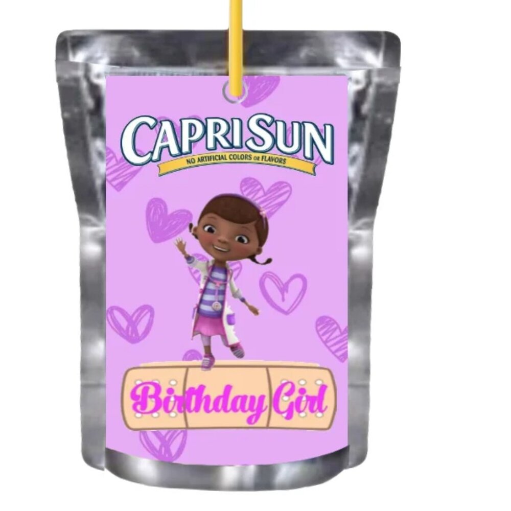Custom Happy Birthday Girl Edition Juice Pouch Labels, Purple Party Pack labels,